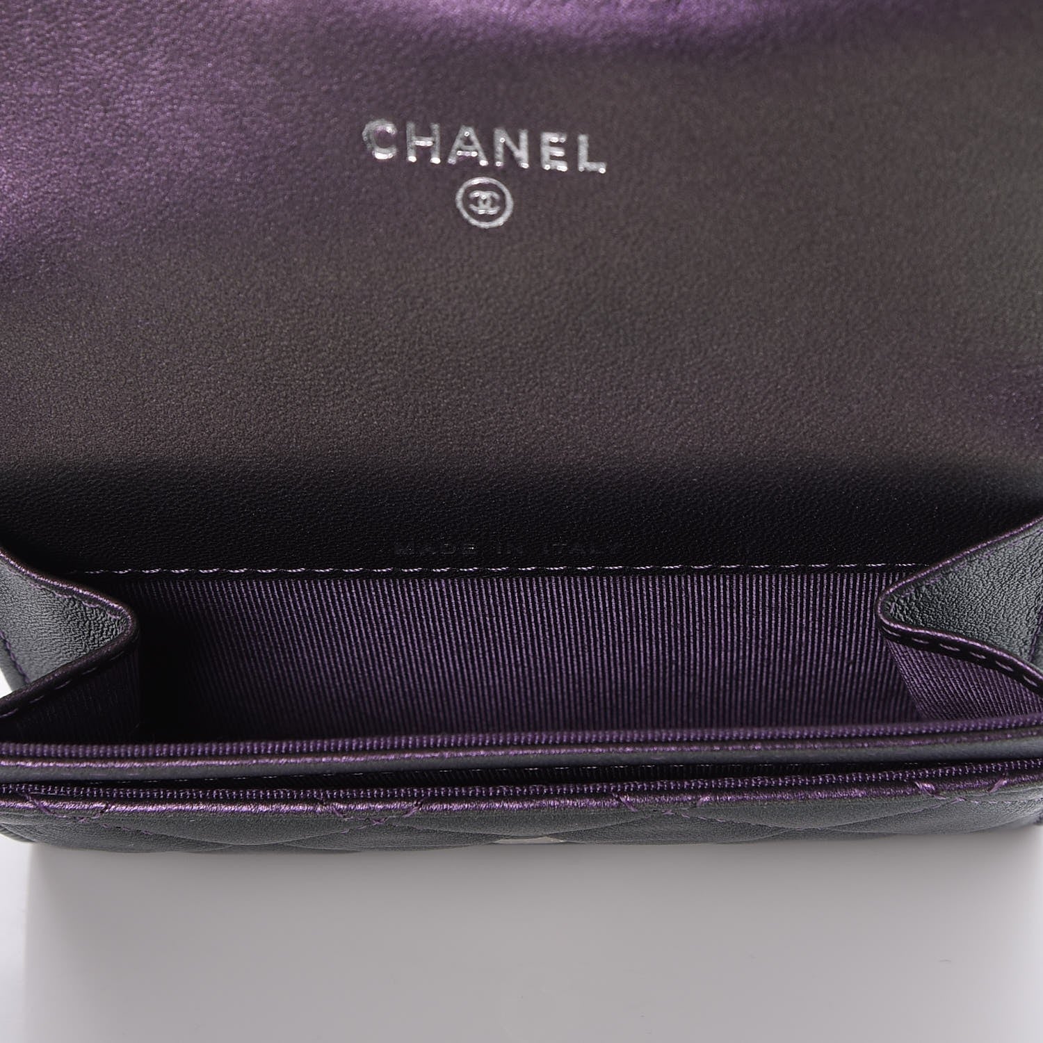 Chanel Metallic Lambskin Quilted Flap Card Holder Dark Purple 5 of 9
