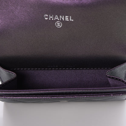Chanel Metallic Lambskin Quilted Flap Card Holder Dark Purple 5 of 9