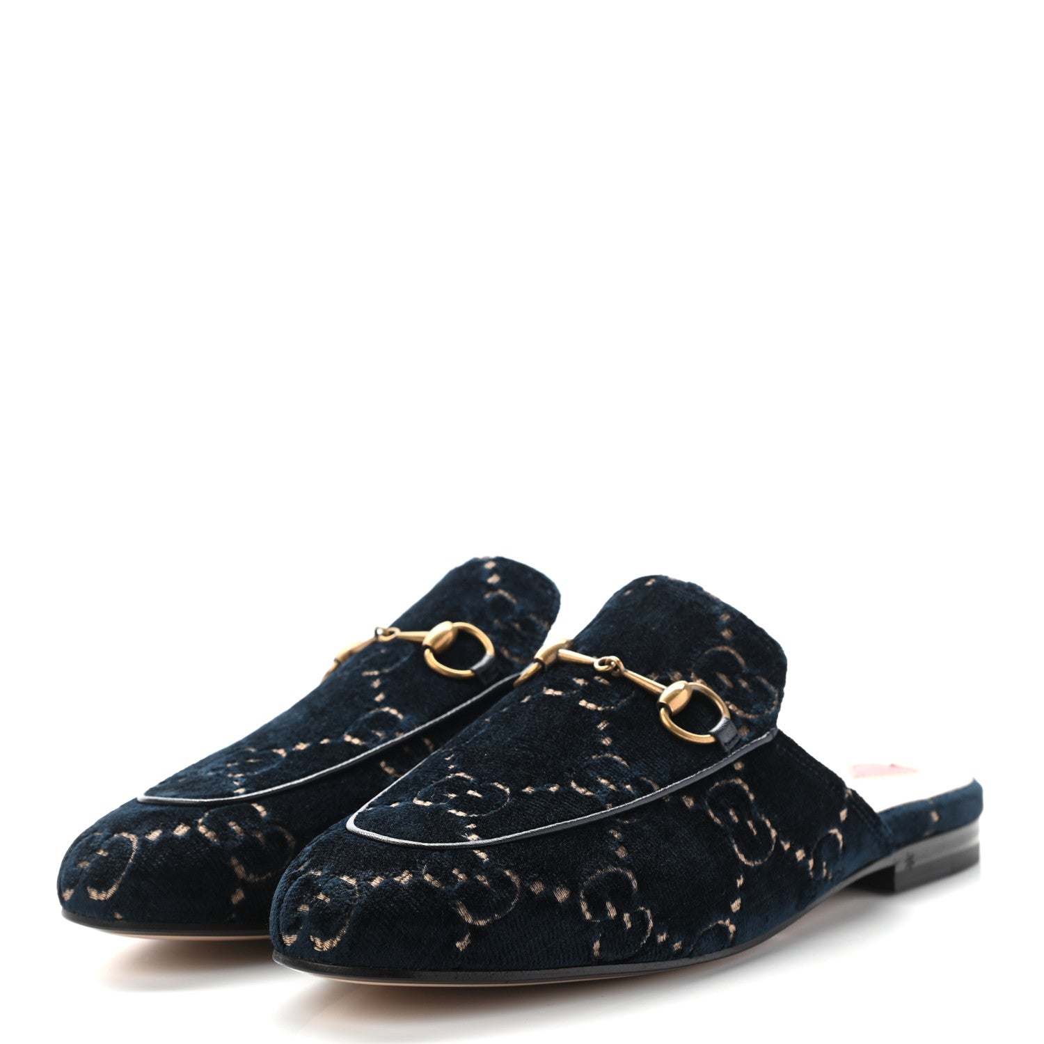 Gucci Velvet GG Monogram Womens Princetown Slippers 38 Blue Beige 3 of 8
