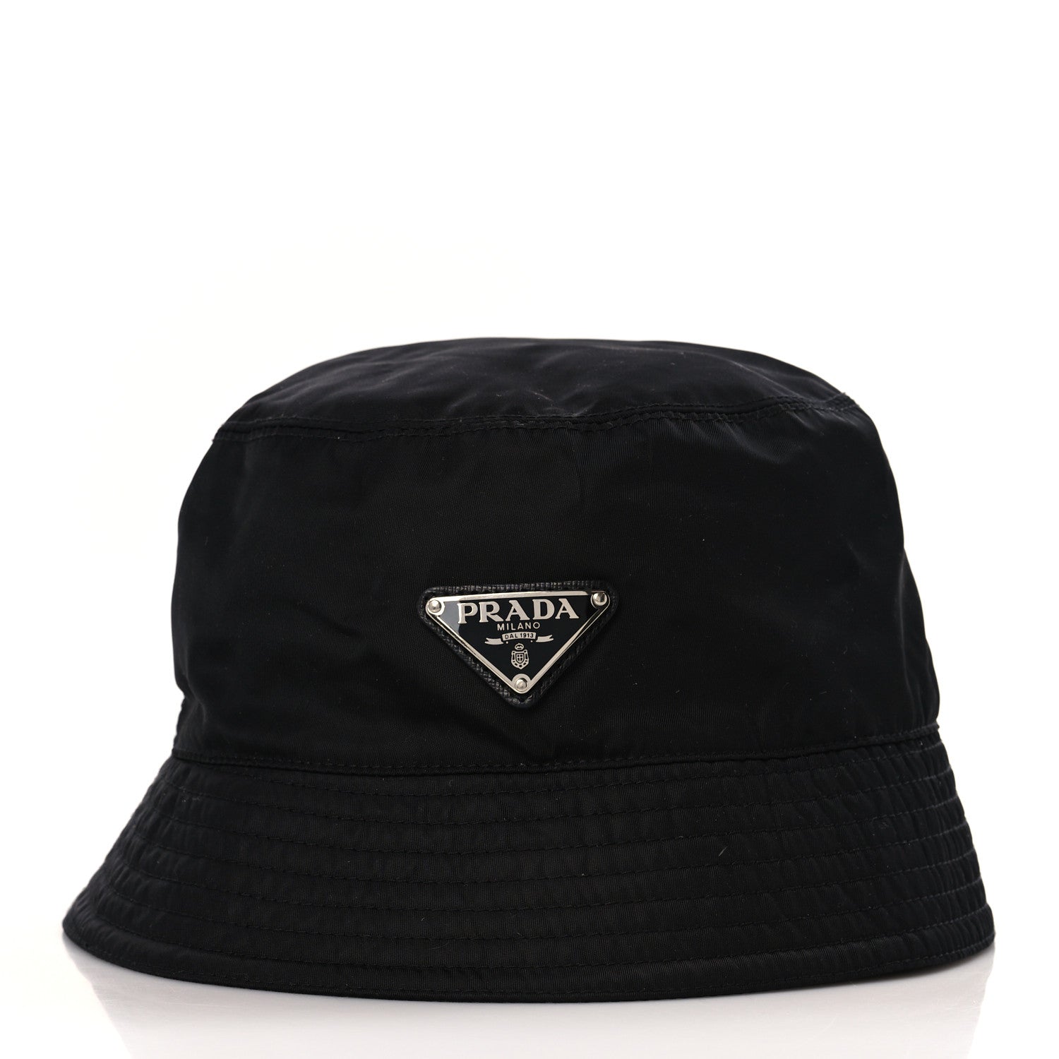 Prada Re-Nylon Metal Triangle Logo Mens Bucket Hat XL Black 2 of 7