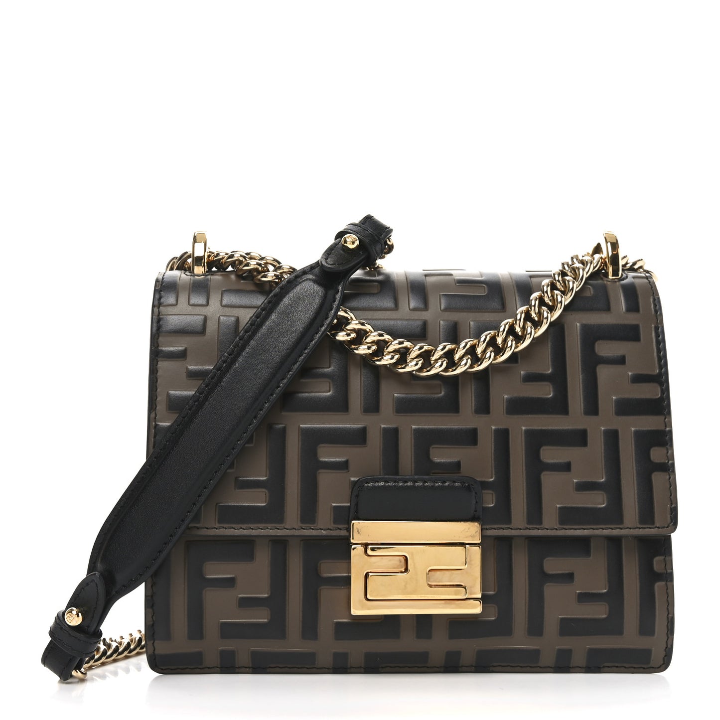Vitello Liberty Bi-Color FF 1974 Embossed Small Kan U Shoulder Bag Maya Black