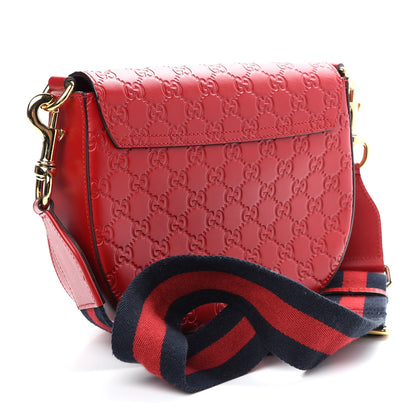 Gucci Guccissima Web Medium Padlock Messenger Shoulder Bag Hibiscus Red 3 of 11
