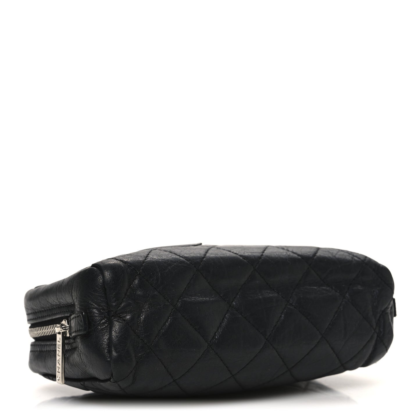 Aged Calfskin Quilted Cambon Cosmetic Case Black