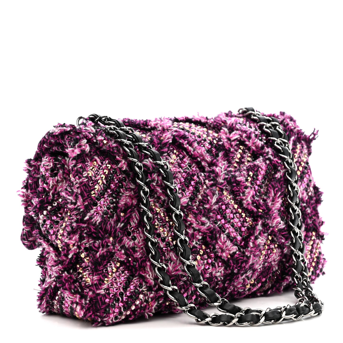 Crystal Tweed Quilted Medium Double Flap Purple Multicolor