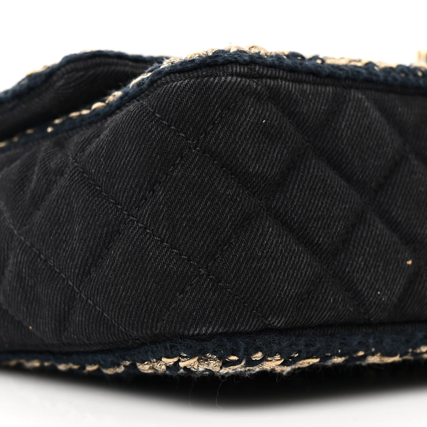 Denim Braided Medium Flap Bag Black
