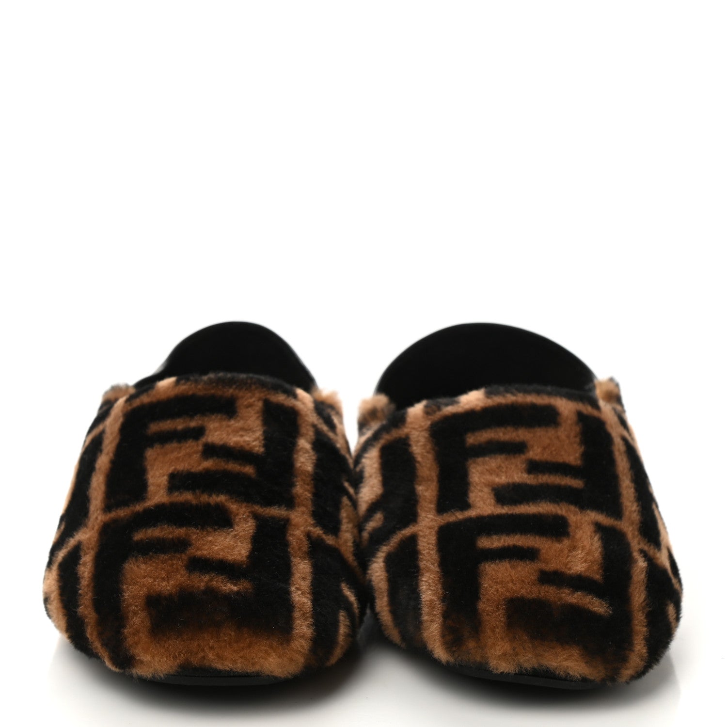 Fendi Shearling Nappa FF Slippers 38 Tobacco Black 2 of 8