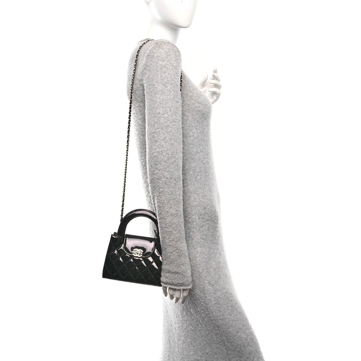 Chanel Mirror Calfskin Quilted Nano Kelly Shopper Black 1792685