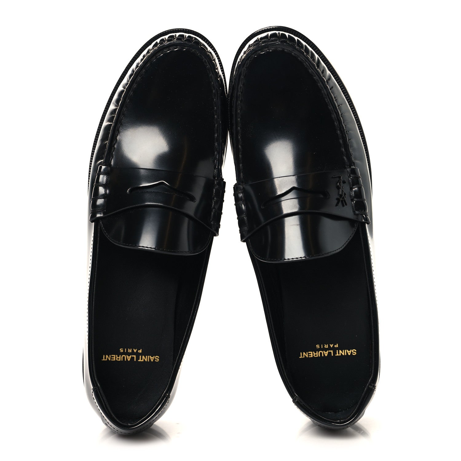 Saint Laurent Glazed Calfskin Le Loafer 15 Penny Slippers 40 Black 2 of 10