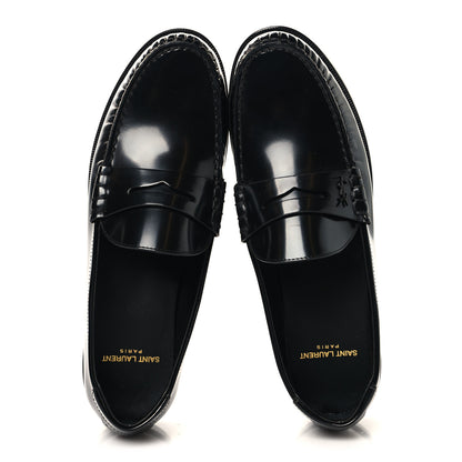Saint Laurent Glazed Calfskin Le Loafer 15 Penny Slippers 40 Black 2 of 10