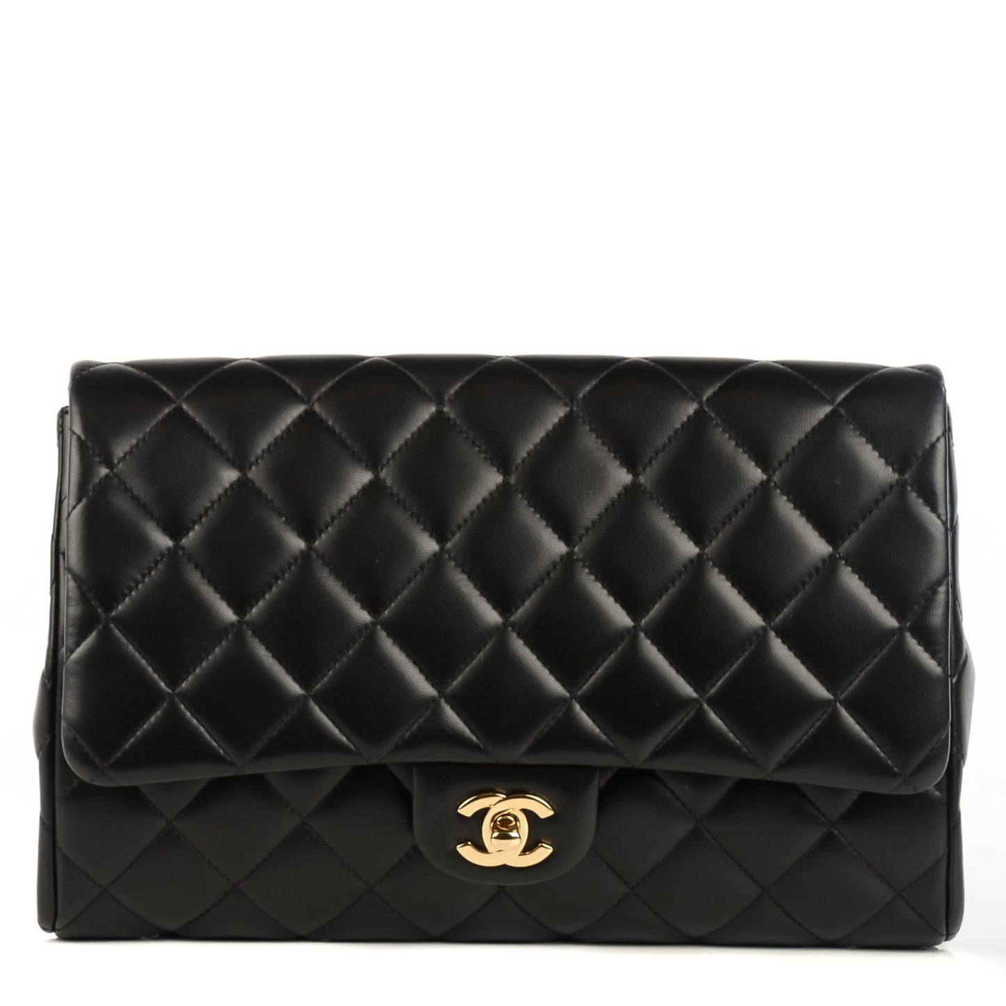Lambskin Quilted Clutch With Chain Flap Black