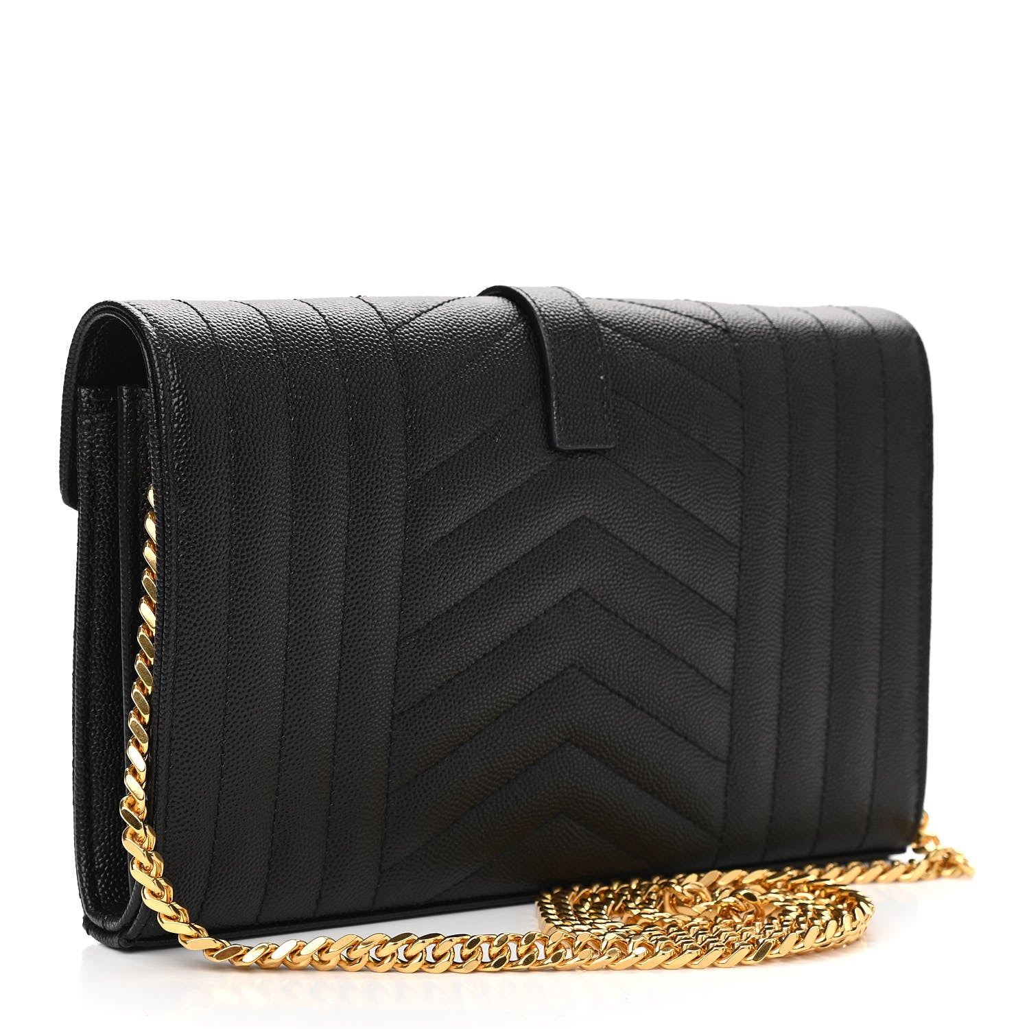 Saint Laurent Grain De Poudre Mixed Matelasse Triquilt Monogram Chain Wallet Black 3 of 13