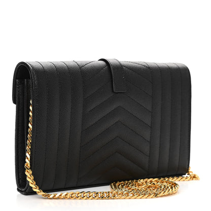 Saint Laurent Grain De Poudre Mixed Matelasse Triquilt Monogram Chain Wallet Black 3 of 13
