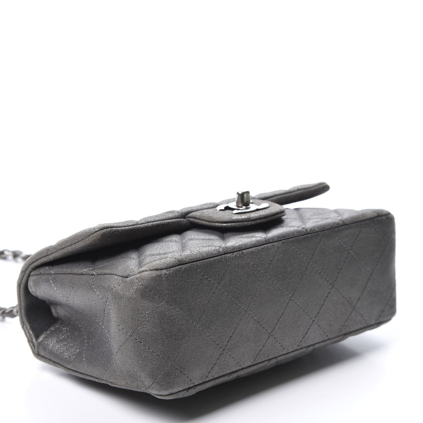 Iridescent Calfskin Quilted Mini Rectangular Flap Charcoal Grey