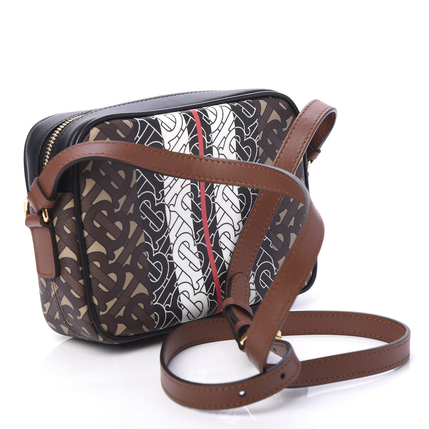 Burberry E-Canvas Monogram Stripe Camera Bag Bridle Brown 3 of 9