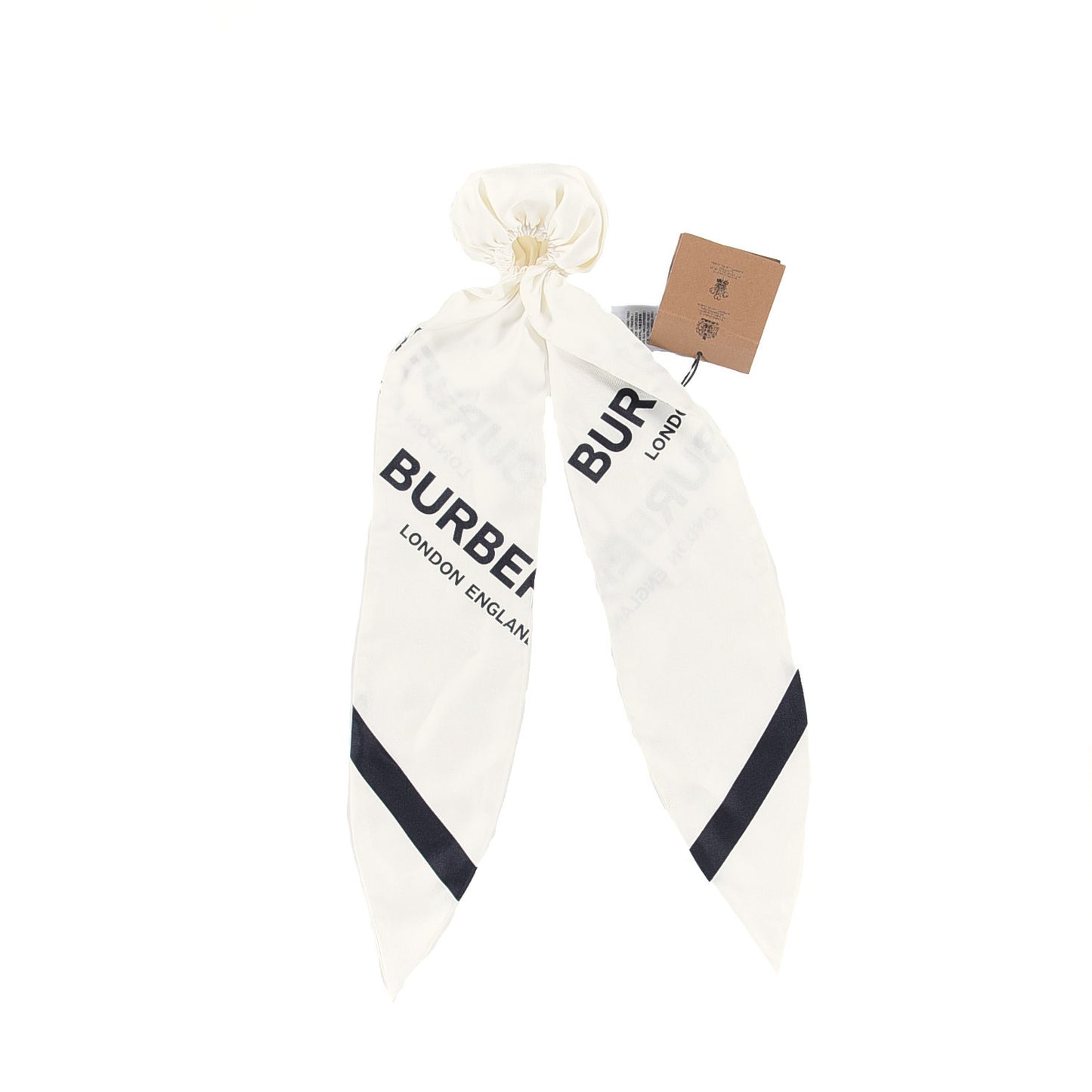 Silk Logo Print Foulard Chignon Black White