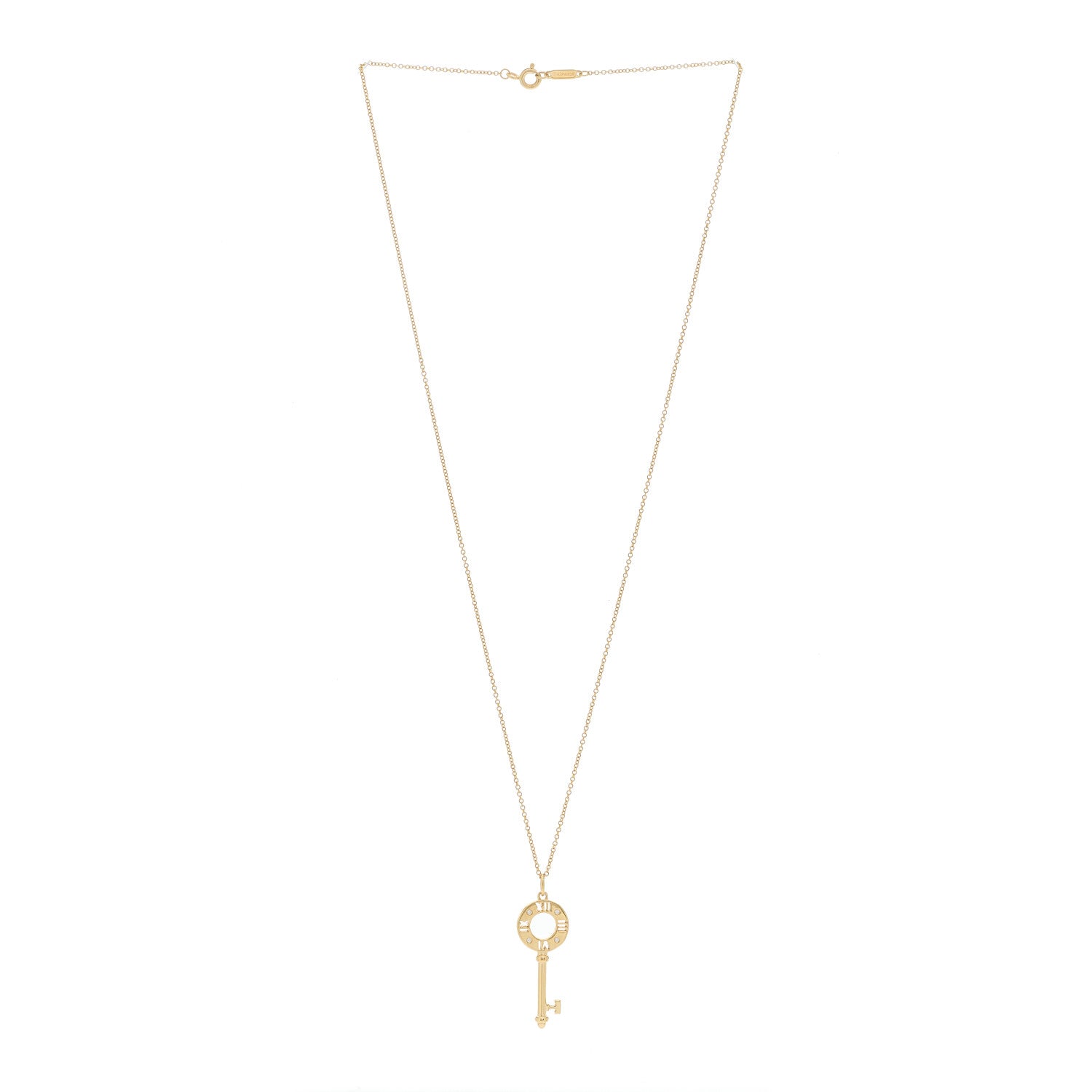 Tiffany 18K Yellow Gold Diamond Atlas Pierced Key Pendant Necklace 2 of 6
