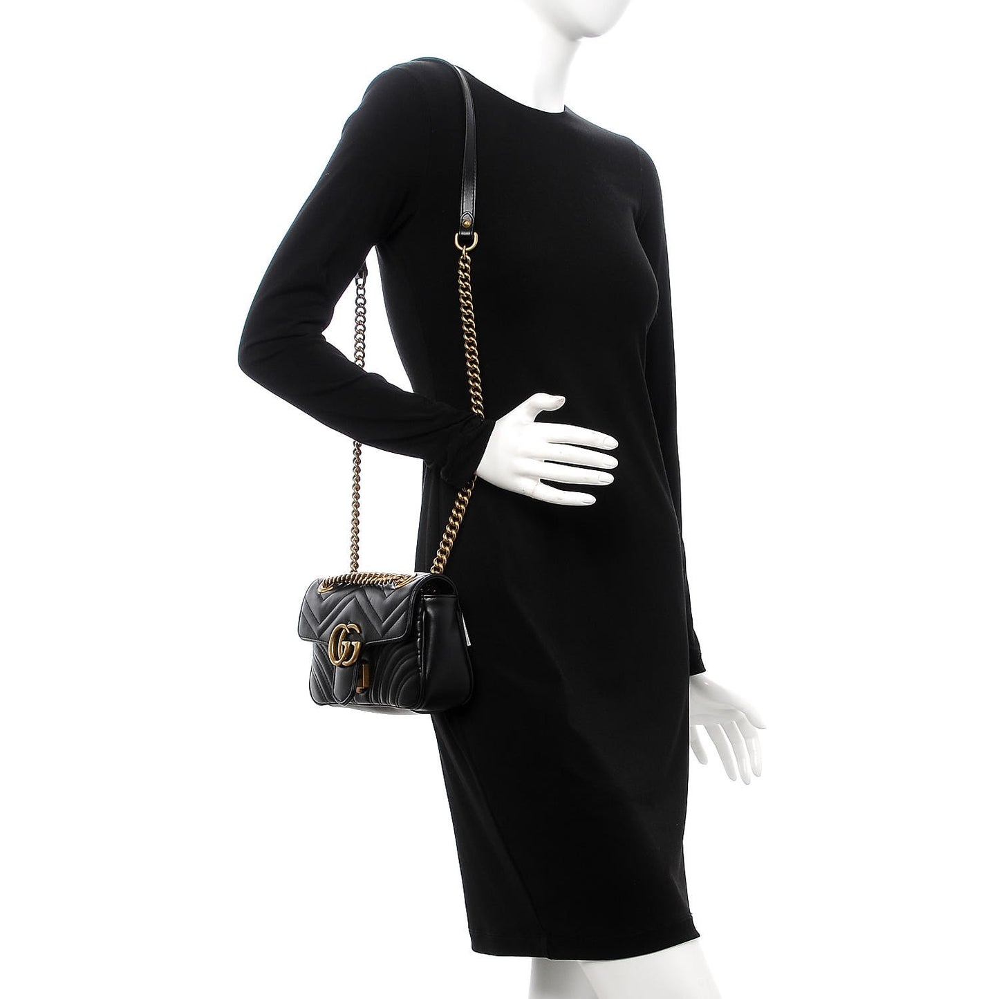 Calfskin Matelasse Mini GG Marmont Shoulder Bag Black