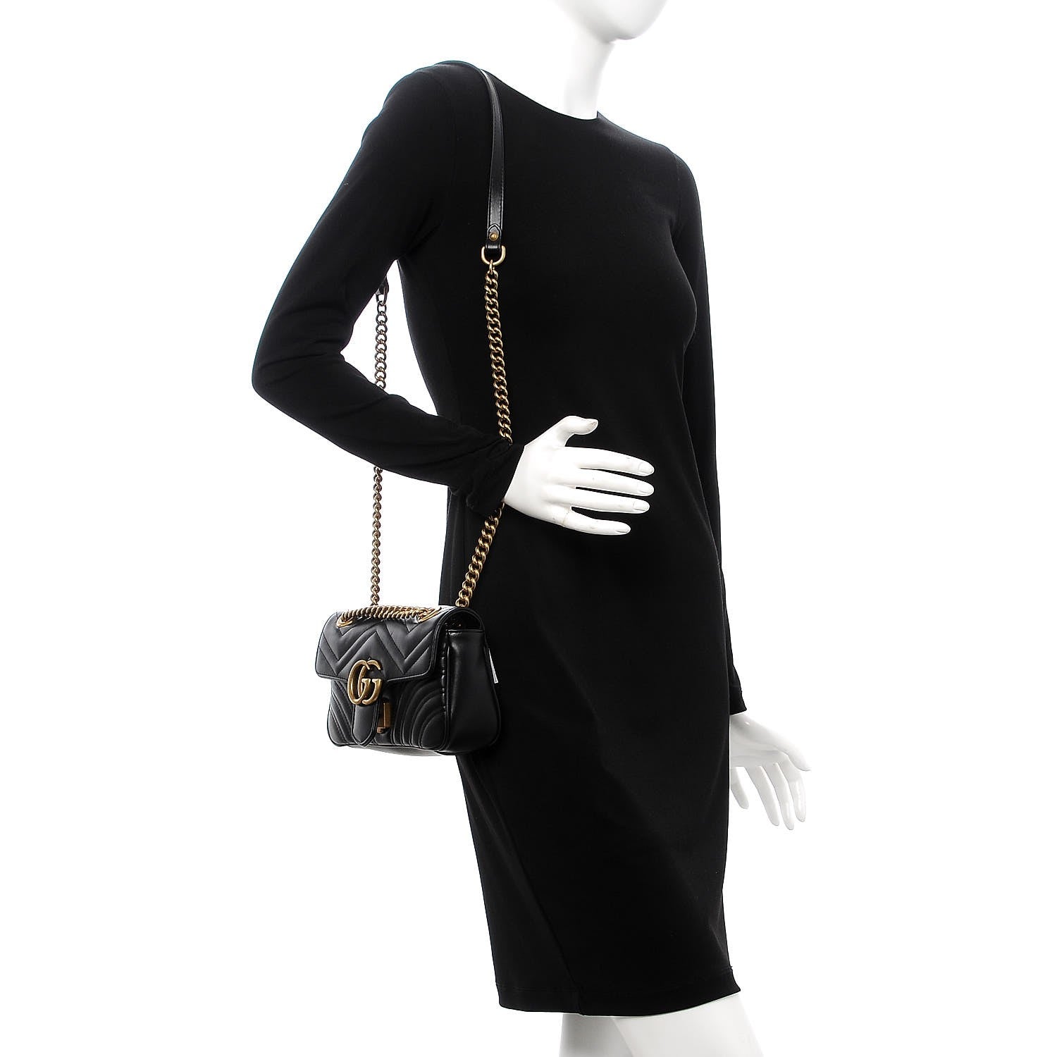 Gucci Calfskin Matelasse Mini GG Marmont Shoulder Bag Black 2 of 8