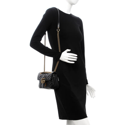 Gucci Calfskin Matelasse Mini GG Marmont Shoulder Bag Black 2 of 8