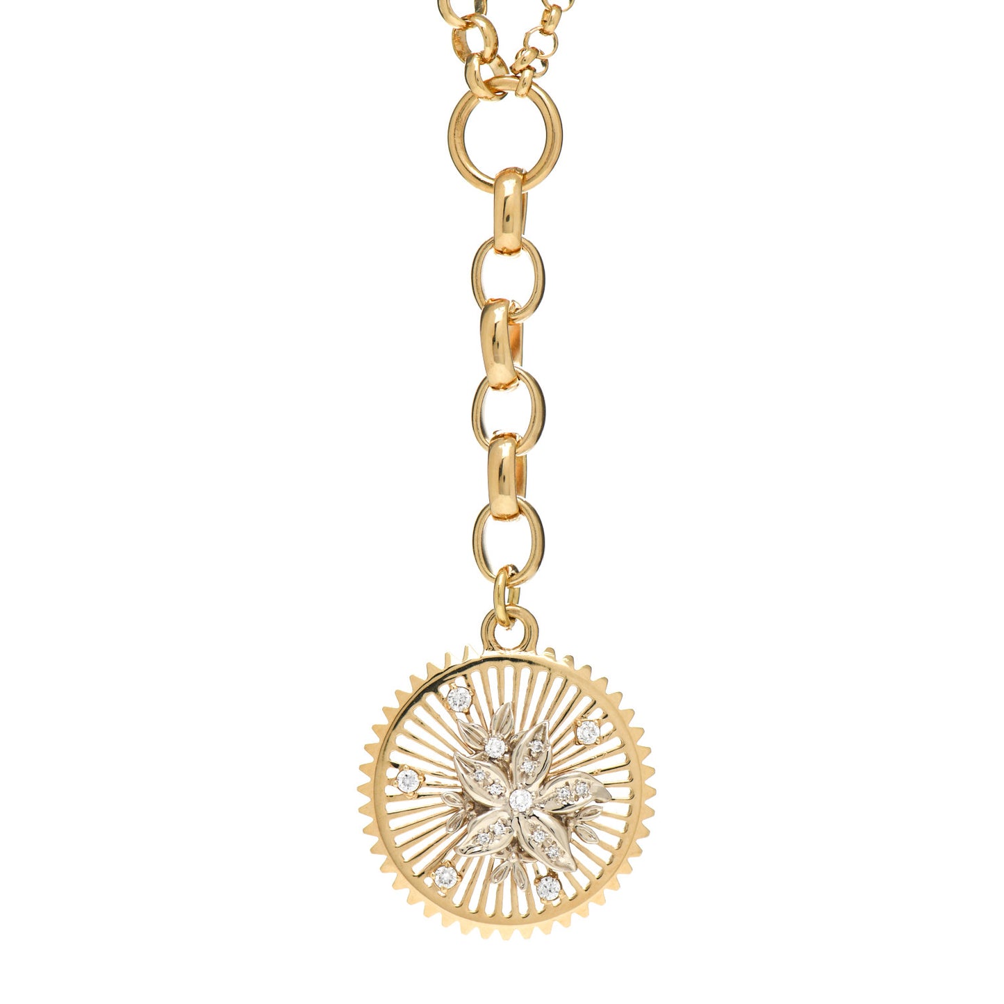 18K Yellow Gold Diamond Medium Resilience Medallion Belcher Chain Necklace