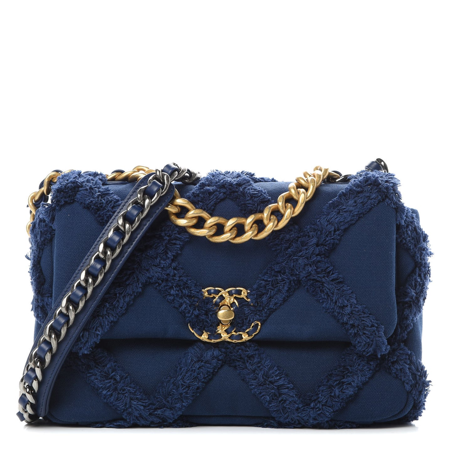 Cotton Canvas Quilted Medium Chanel 19 Flap Navy Blue