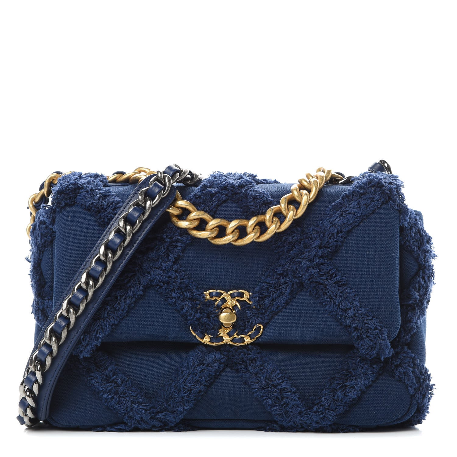 Chanel Cotton Canvas Quilted Medium Chanel 19 Flap Navy Blue 1 of 11
