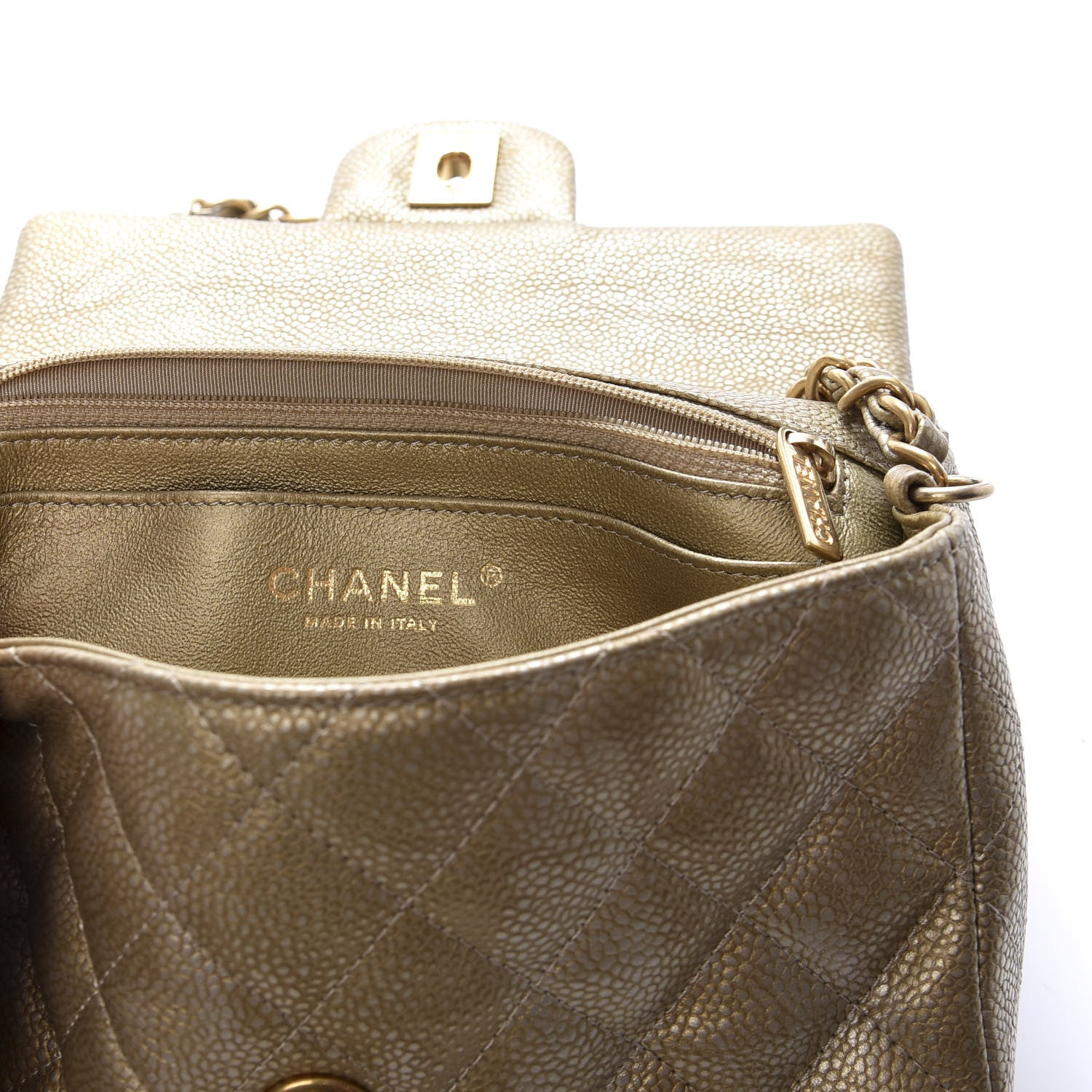 Chanel Metallic Caviar Quilted Mini Rectangular Flap Gold 8 of 9