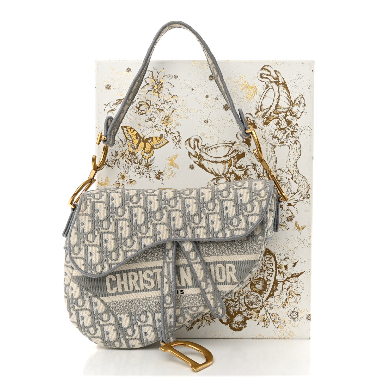 Christian Dior Oblique Embroidered Saddle Bag Gray 3 of 13