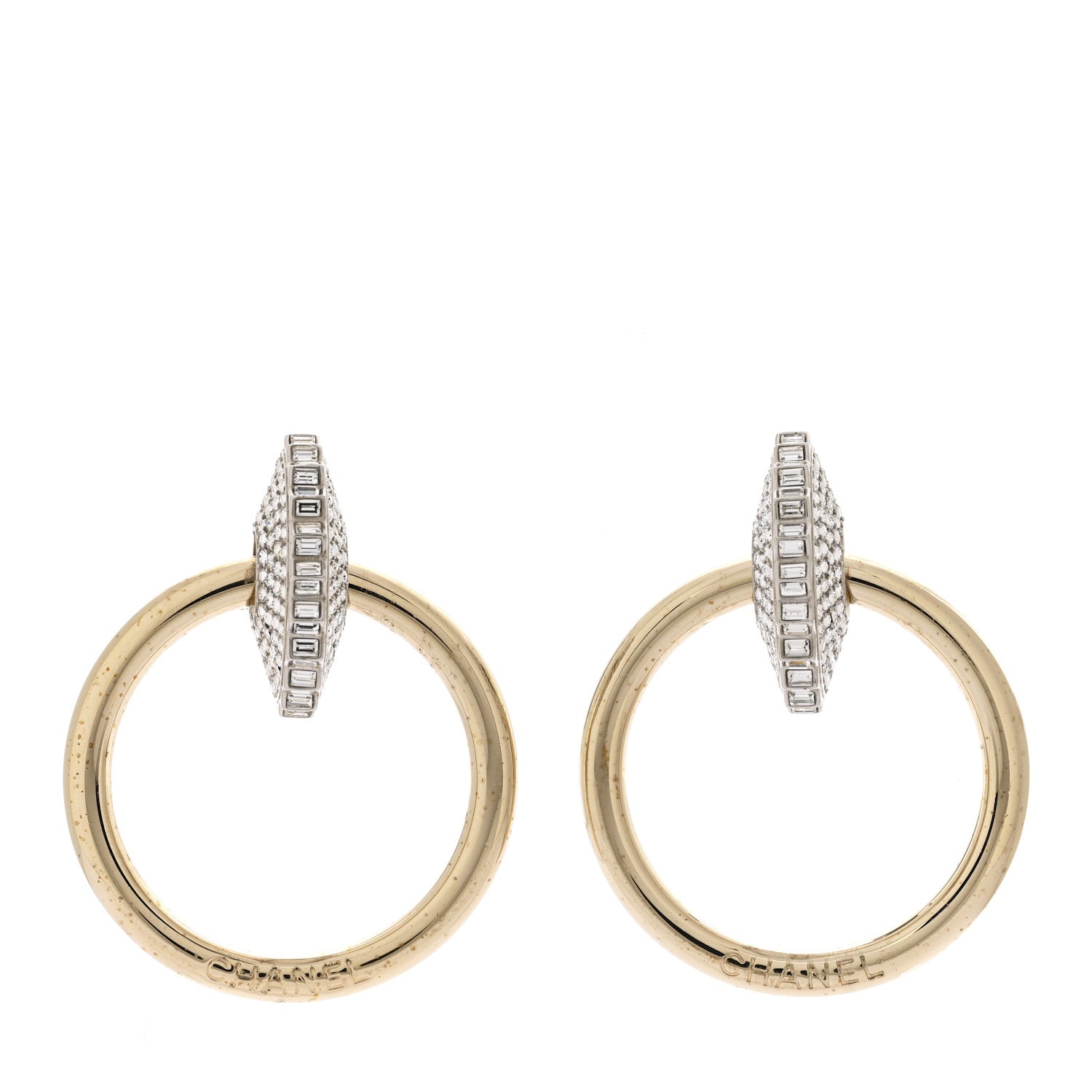 Chanel Baguette Crystal Hoop Clip On Earrings Gold 1 of 5