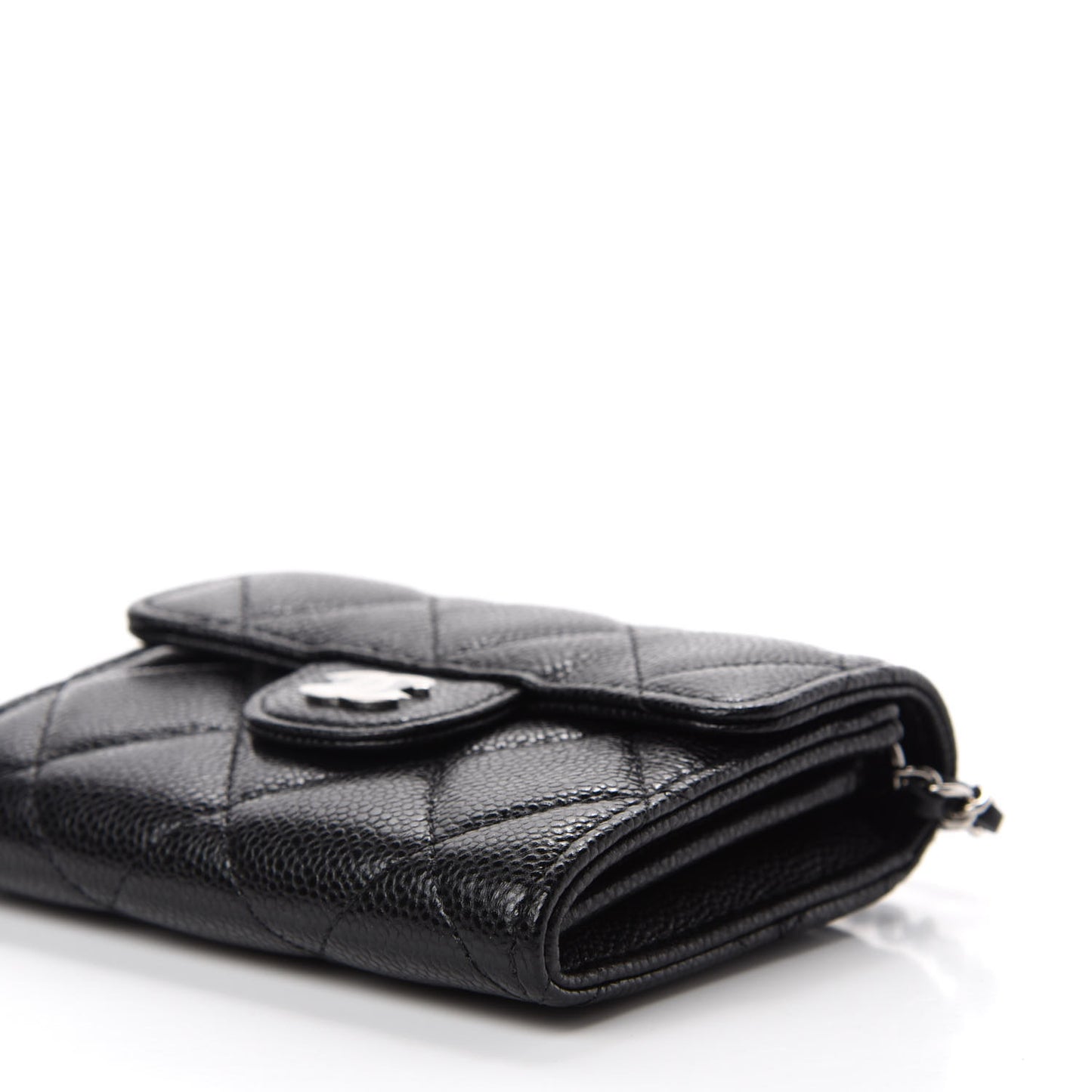 Caviar Quilted Flap Card Holder On Chain Black
