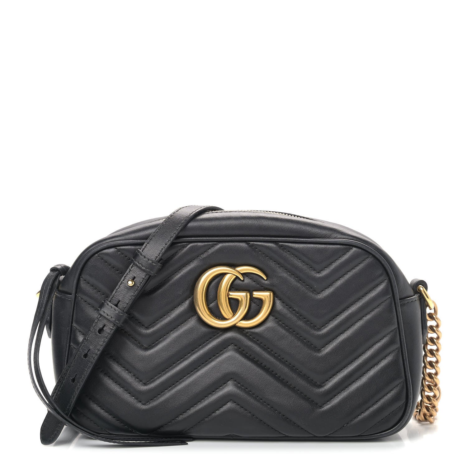 Gucci Calfskin Matelasse Small GG Marmont Chain Shoulder Bag Black 1 of 9