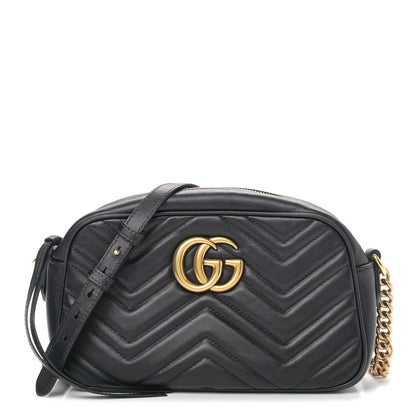 Gucci Calfskin Matelasse Small GG Marmont Chain Shoulder Bag Black 1 of 15