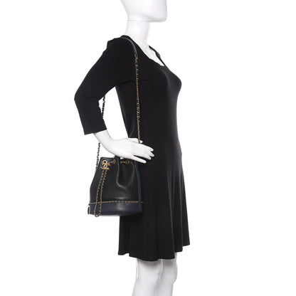 Chanel Lambskin Caviar Lovely Chains Drawstring Bag Black Dark Blue 2 of 12