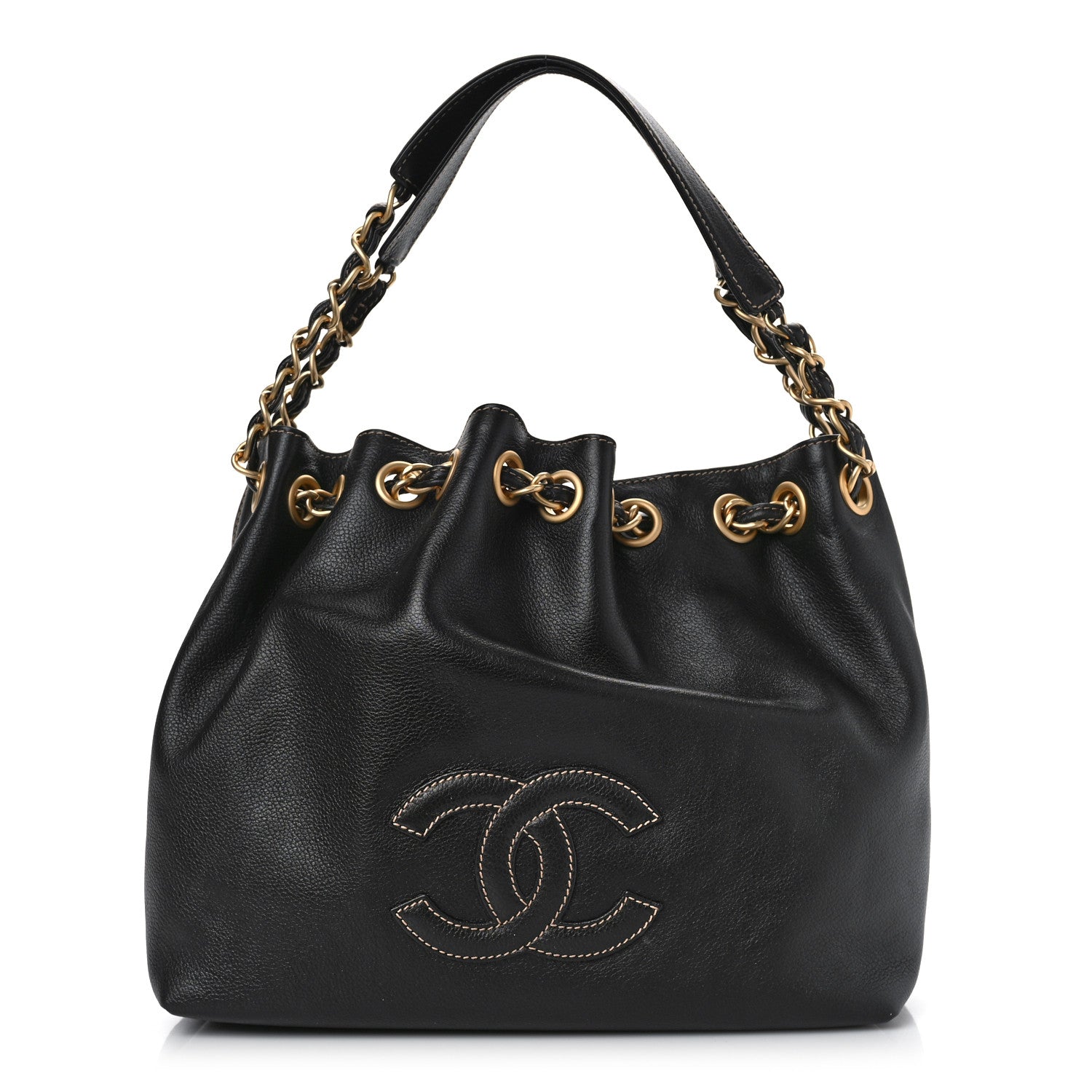 Chanel Grained Calfskin CC Drawstring Bucket Bag Black 2 of 8