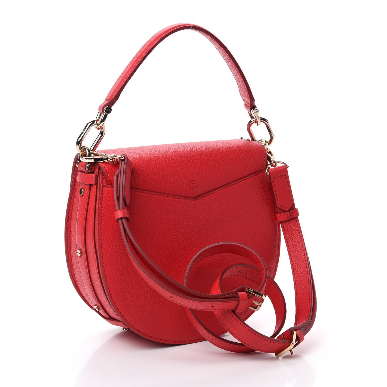 MCM Grained Calfskin Small Patricia Studded Crossbody Bag Chinese Red 3 of 10