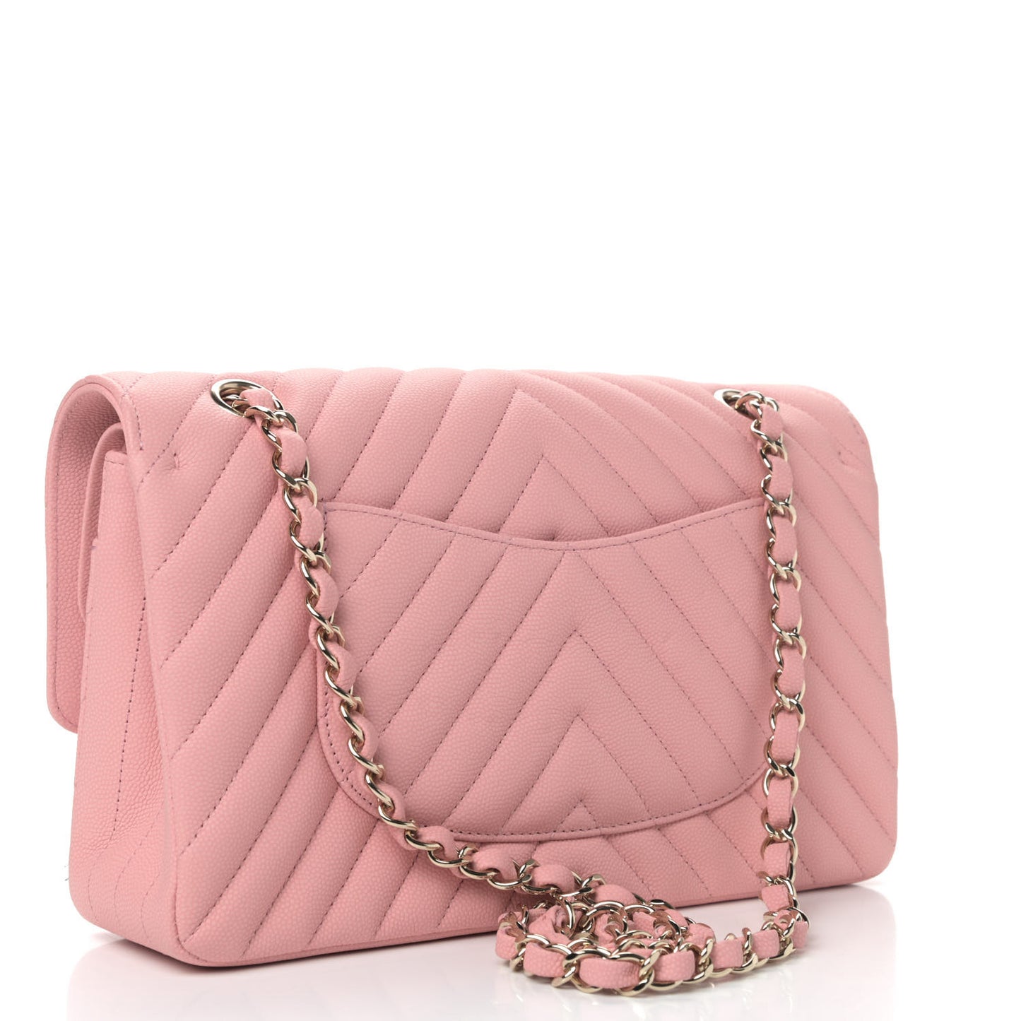 Caviar Flat Chevron Quilted Medium Double Flap Pink