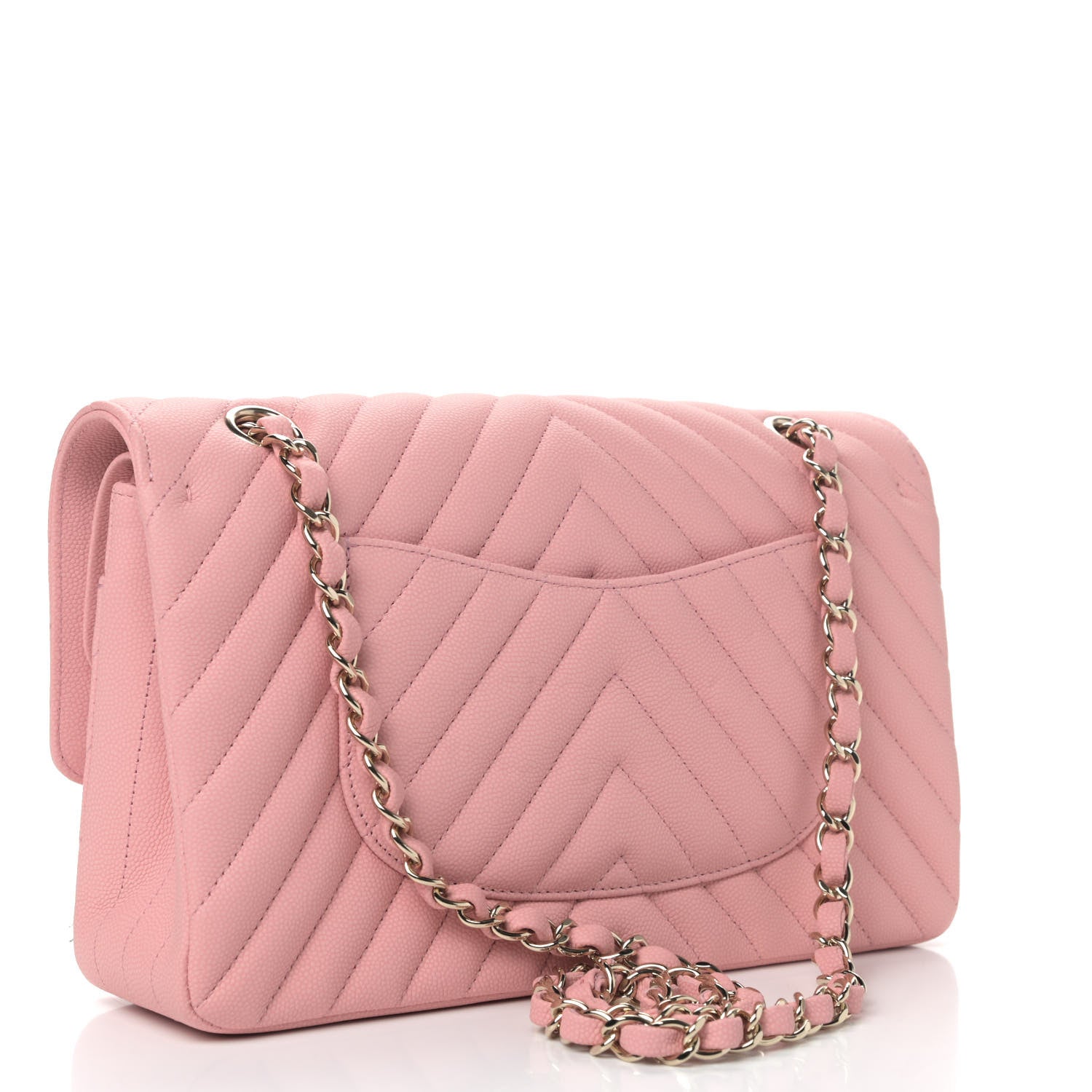 Chanel Caviar Flat Chevron Quilted Medium Double Flap Pink 2 of 5