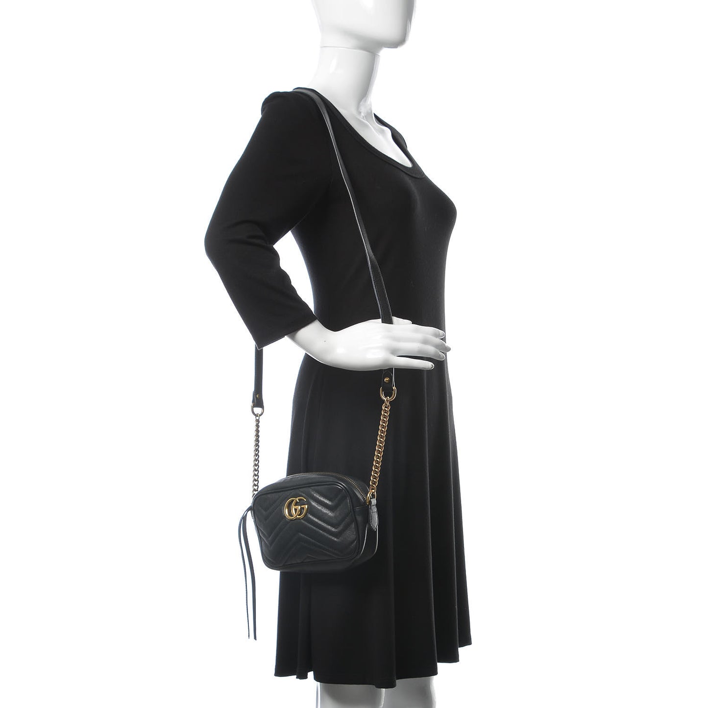 Calfskin Matelasse Mini GG Marmont Chain Shoulder Bag Black