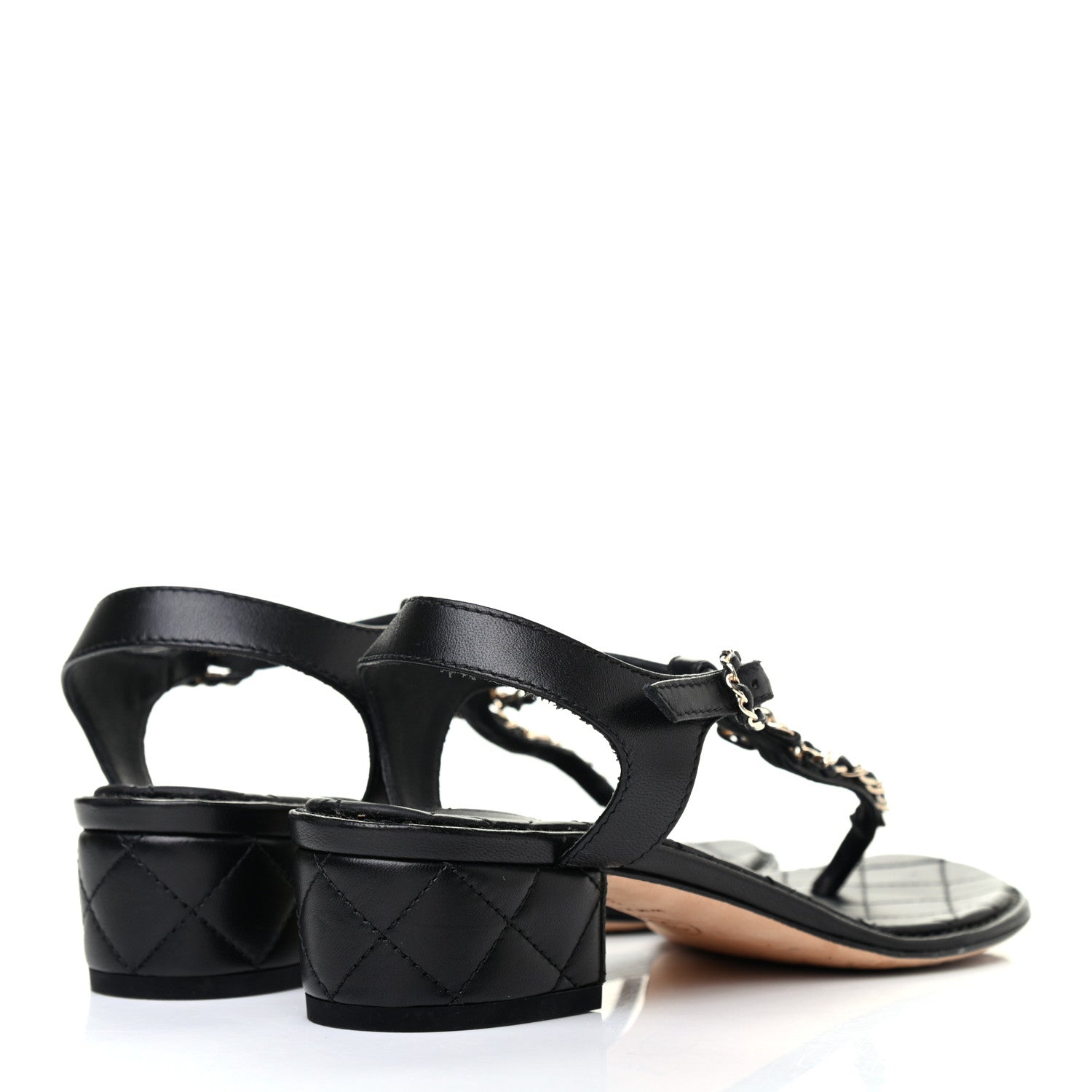 Chanel Lambskin Chain CC Logo Thong Sandals 37 Black 4 of 8