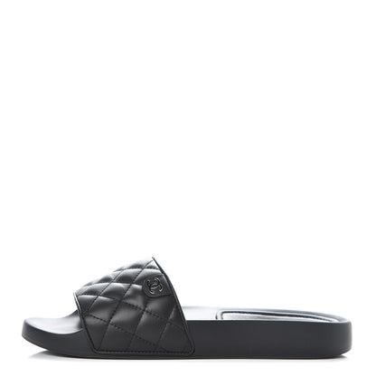 Chanel Lambskin Quilted CC Mules Sandals 39 Black 1 of 9