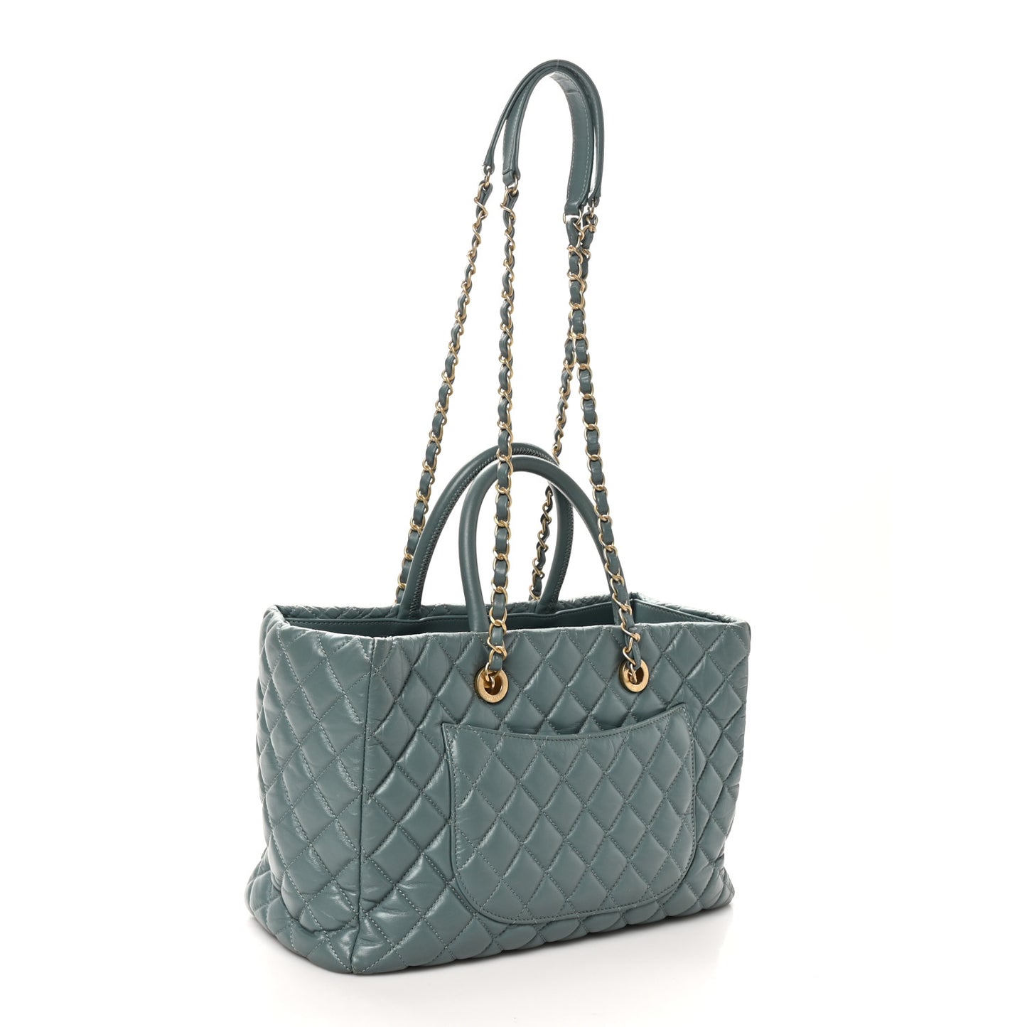 Aged Calfskin Quilted Large Coco Handle Shopping Tote Blue