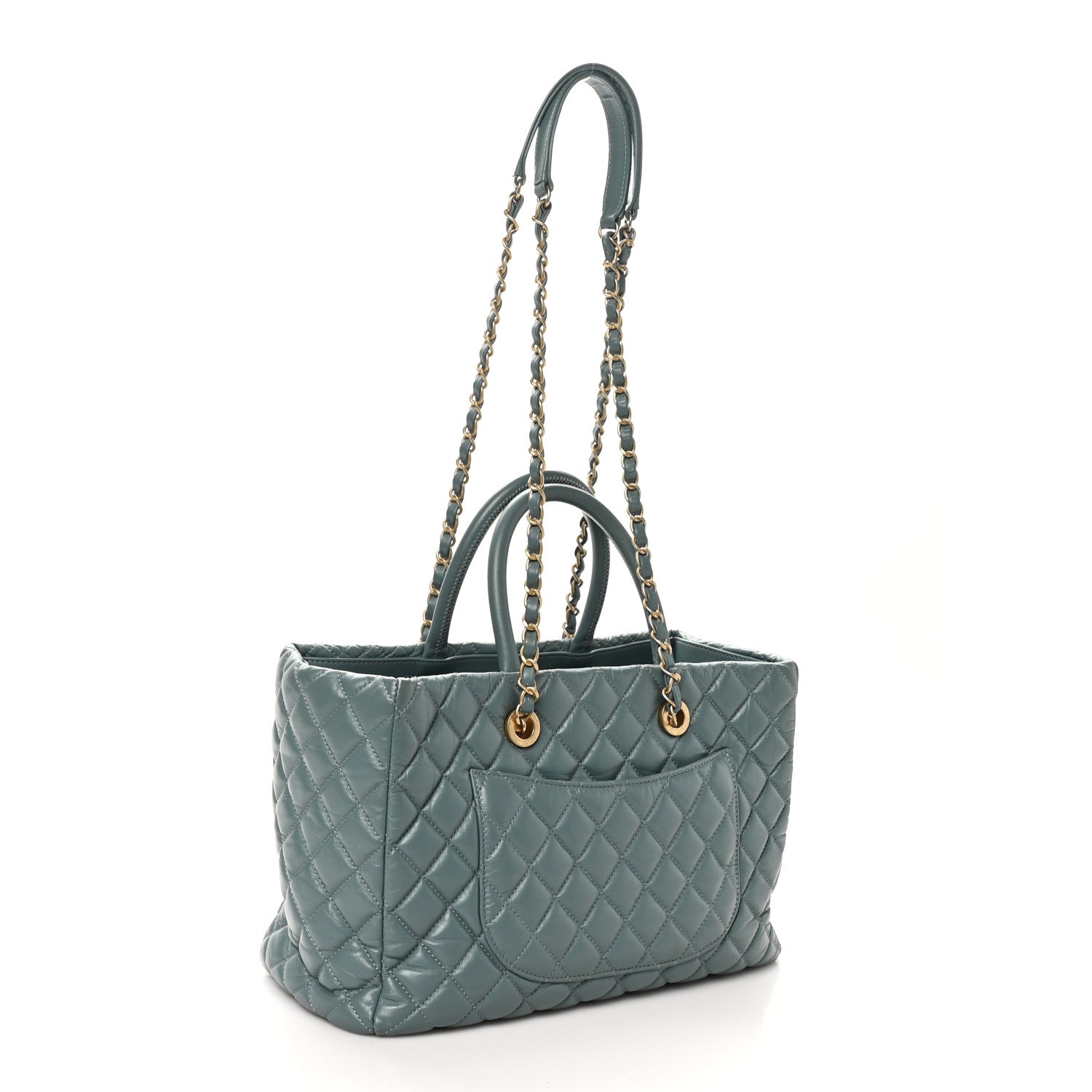 Chanel Aged Calfskin Quilted Large Coco Handle Shopping Tote Blue 4 of 11