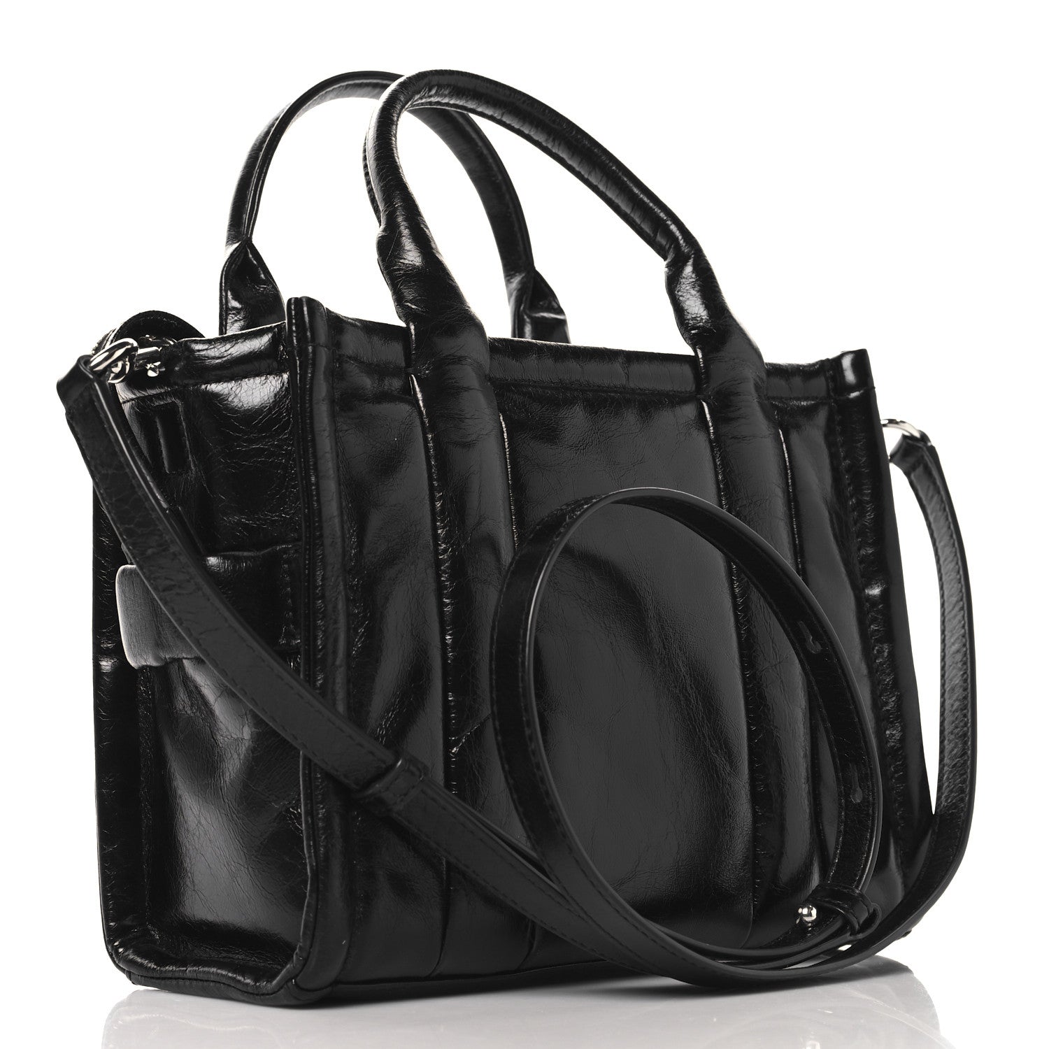 Marc Jacobs Shiny Crinkled Calfskin Small The Tote Bag Black 3 of 10