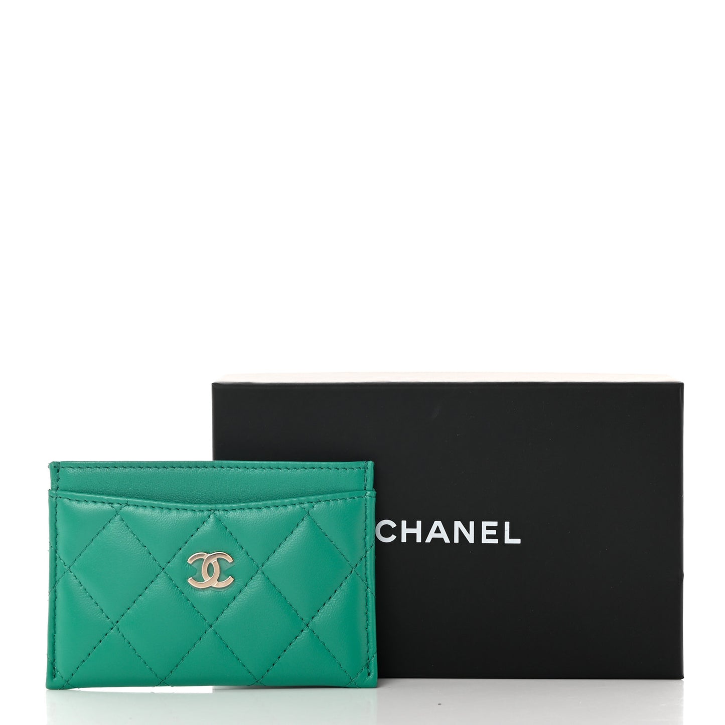 Lambskin Quilted Card Holder Green