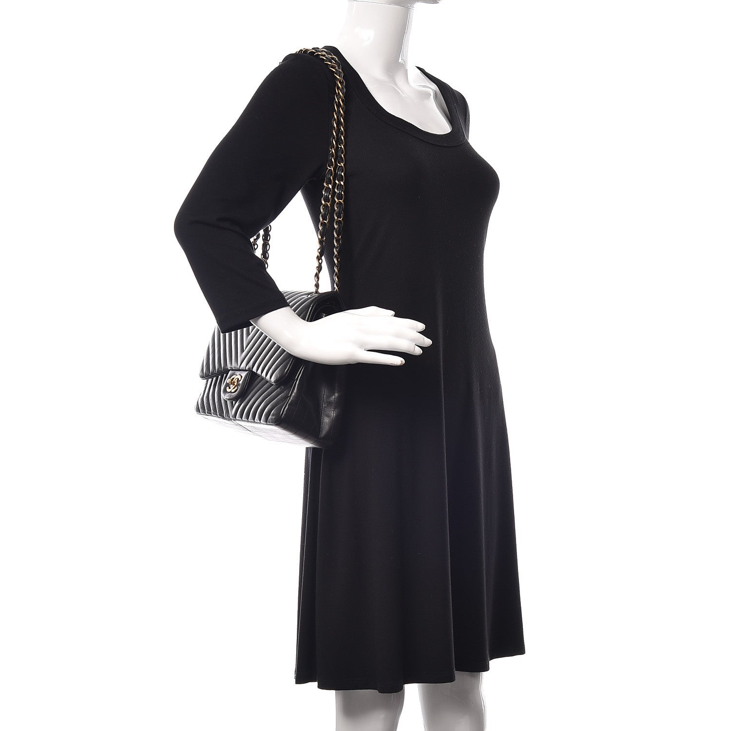 Chanel Lambskin Chevron Quilted Jumbo Double Flap Black 2 of 9