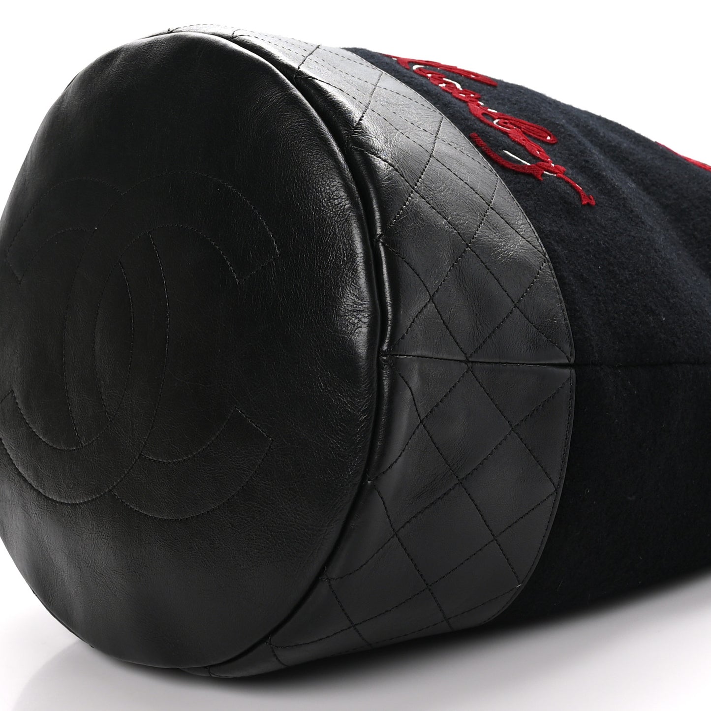 Wool Calfskin Embroidered Paris Hamburg Drawstring Backpack Black