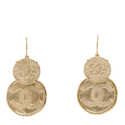 Chanel Metal Round CC Medallion Drop Earrings Gold 1 of 5