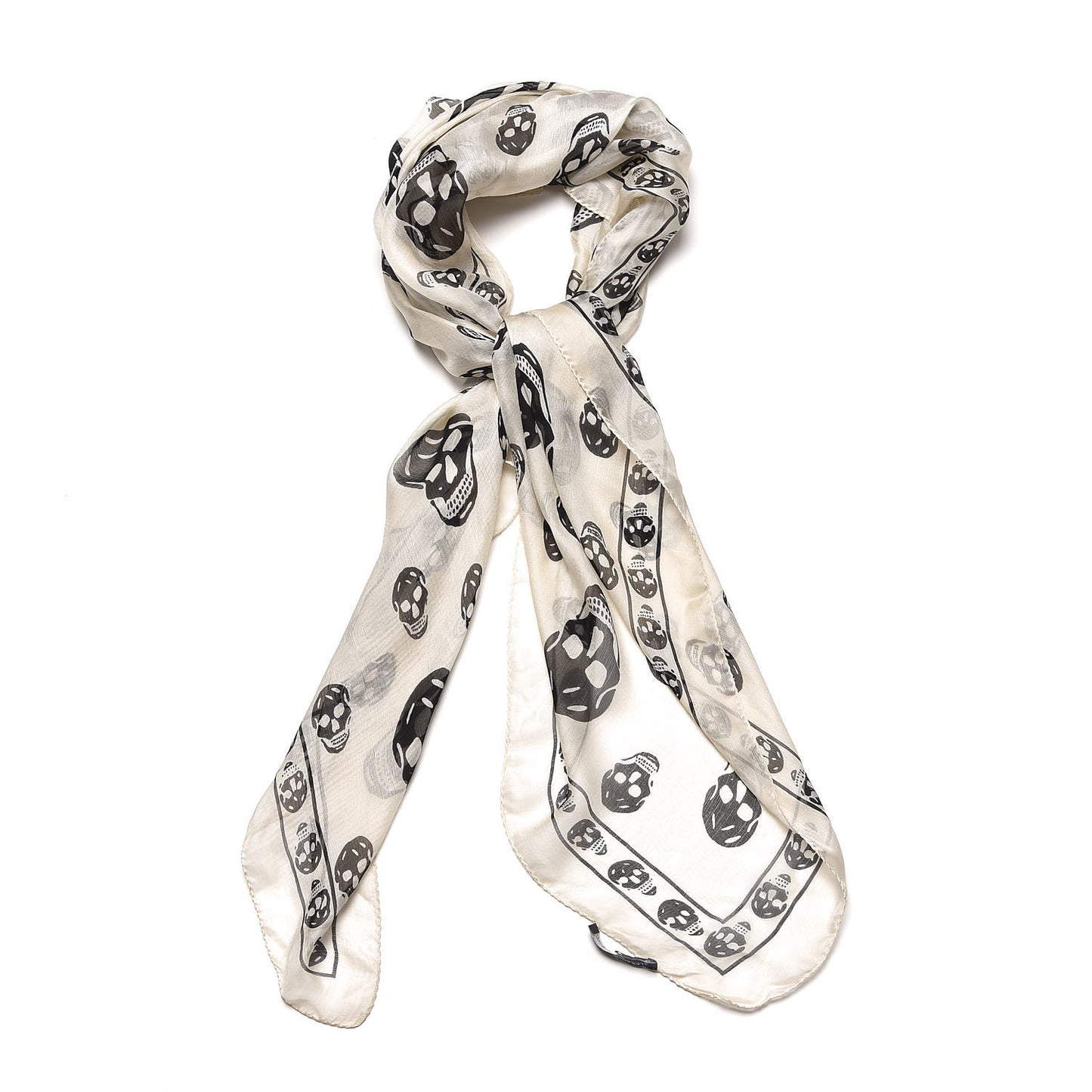 Silk Chiffon Skull Scarf Ivory Black