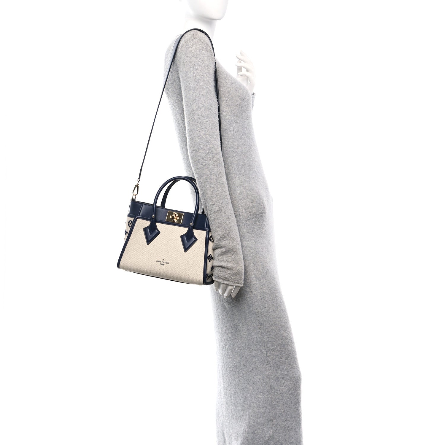 Louis Vuitton Canvas Calfskin Monogram On My Side PM Navy Blue 2 of 9