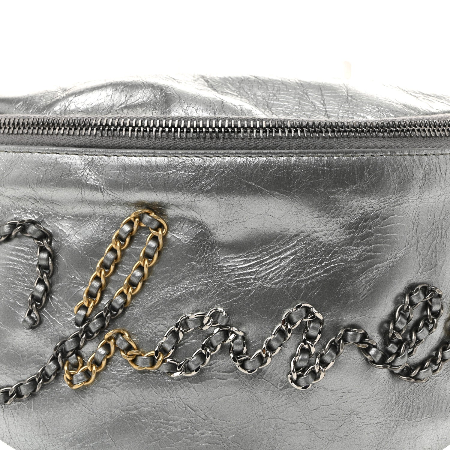 Chanel Metallic Crumpled Calfskin Chain 20s Signe Waist Bag Silver 8 of 14